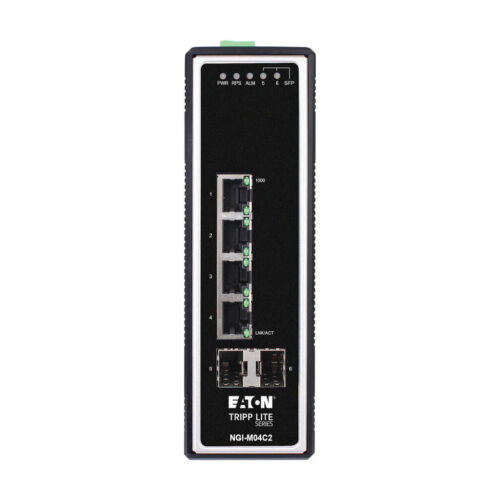 Tripp Lite series 4-Port Managed Industrial Gigabit Ethernet Switch - 10/100/1000 Mbps, 2 GbE SFP Slots, -40° to 75°C, DIN Mount, TAA
