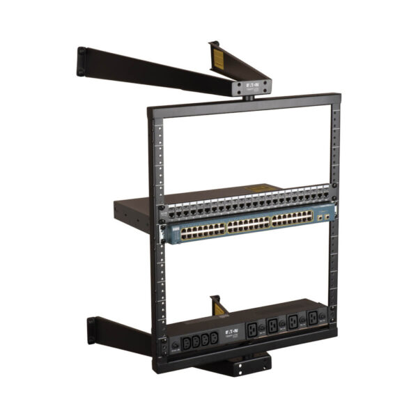 Tripp Lite series SmartRack 12U Flat-Pack Low-Profile Switch-Depth Wall-Mount Pivoting 2-Post Open Frame Rack