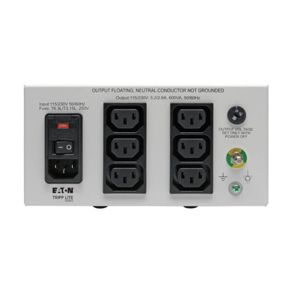 71474f3cec7e1ad41476cc25521c103a Tripp Lite series Isolator Series Dual-Voltage 115/230V 600W 60601-1 Medical-Grade Isolation Transformer, C14 Inlet, 6 C13 Outlets, TAA