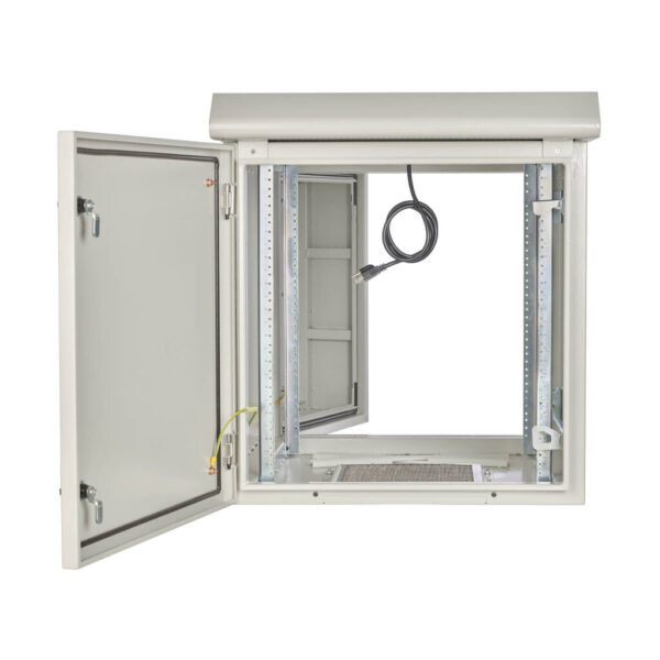 715d2f4a0087f0c8e0ab2e501d8d83b3 Tripp Lite series SmartRack Industrial Enclosure - NEMA 3R, Wall Mount, Metal, Locking, Hinged Back, Fan With Thermal Switch, 28 in. Depth, 12U, Gray