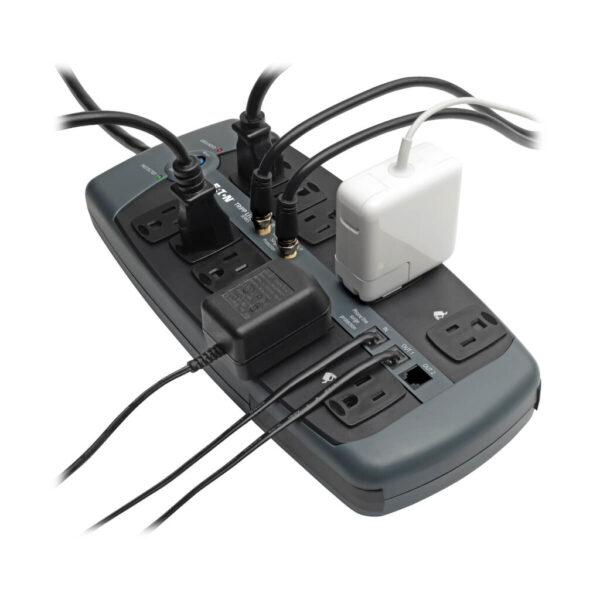 Tripp Lite series Protect It! 10-Outlet Surge Protector, 8 ft. (2.43 m) Cord, 3345 Joules, Tel/Modem/Coaxial Protection