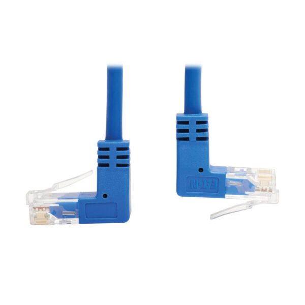 7293863cd095edeb2064df11d41fdba6-1 Tripp Lite series Up/Down-Angle Cat6 Gigabit Molded Slim UTP Ethernet Cable (RJ45 Up-Angle M to RJ45 Down-Angle M), Blue, 20 ft. (6.09 m)