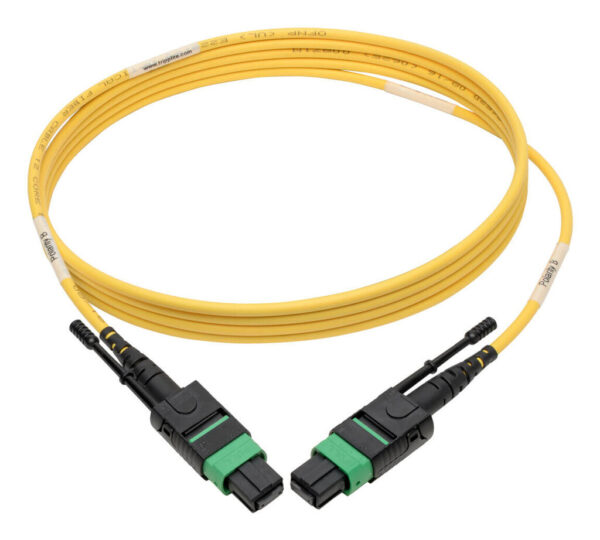 Tripp Lite series MTP/MPO (APC) Singlemode Patch Cable (F/F), 12 Fiber, 40/100 GbE, QSFP+ 40GBASE-PLR4, Plenum, Push/Pull Tab, Yellow, 3 m (10 ft.)