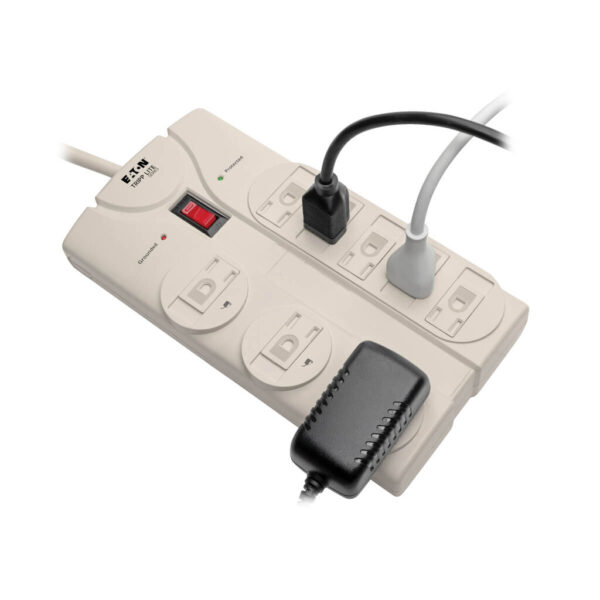 737a2a50109d8d20e9158856ef5fabd9 Tripp Lite series Protect It! 8-Outlet Surge Protector, 8 ft. Cord with Right-Angle Plug, 1440 Joules, Diagnostic LEDs, Light Gray Housing