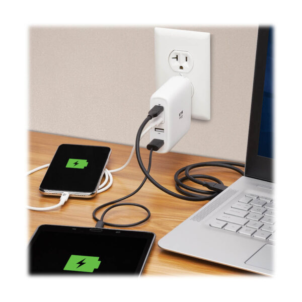 Tripp Lite series 4-Port Compact USB Wall Charger - GaN Technology, 100W PD Charging, 2 USB-C & 2 USB-A, White