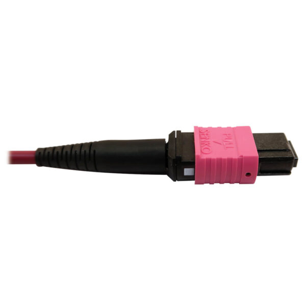 7498cb35804942e198f9fd59d1eff23a-1 Tripp Lite series 400G Multimode 50/125 OM4 Plenum Fiber Optic Cable, 16F MTP/MPO-APC to MTP/MPO-UPC (F/F), Magenta, 1 m