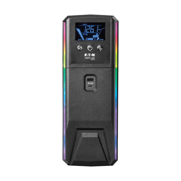 Tripp Lite series 600VA 360W 120V Pure Sine Wave Gaming UPS Battery Backup - LCD, AVR, RGB LEDs, USB Charging, Tower