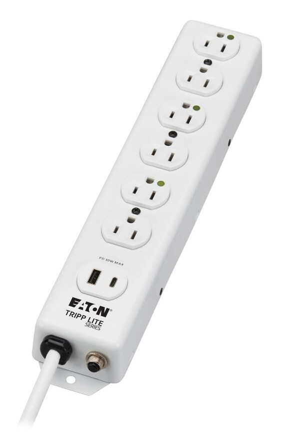 Tripp Lite series Safe-IT UL 1363 Medical-Grade Power Strip, 6 Hospital-Grade Outlets, USB Charging, Safety Covers, Antimicrobial, 2 ft. Cord