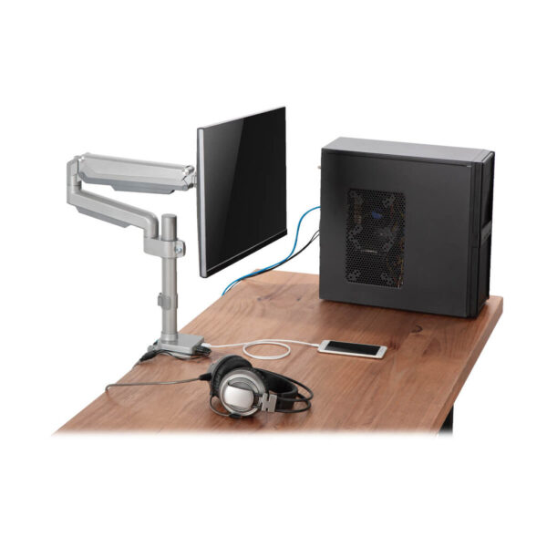 Tripp Lite series Single-Display Gas Spring-Arm Desktop Clamp or Grommet for 13” to 34” Displays - USB and Audio Ports, Aluminum