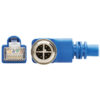 Tripp Lite series M12 X-Code Cat6a 10G F/UTP CMR-LP Shielded Ethernet Cable (Right-Angle M12 M/RJ45 M), IP68, PoE, Blue, 3 m (9.8 ft.), TAA