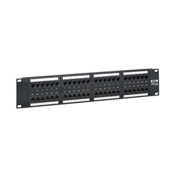 Tripp Lite series 48-Port Cat6 Patch Panel - 4PPoE Compliant, 110/Krone, 568A/B, RJ45 Ethernet, 2U Rack-Mount, Black, TAA