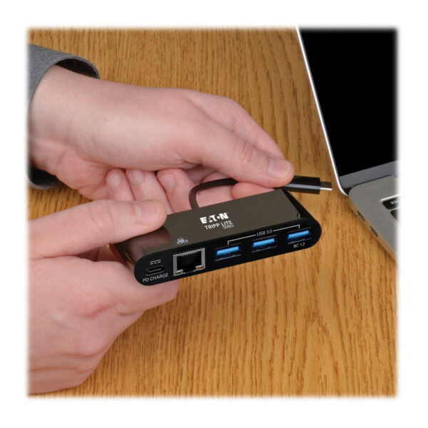 Tripp Lite series 3-Port USB-C Hub - USB 3.x (5Gpbs) Hub Ports, Gigabit Ethernet, 60W PD Charging, Black