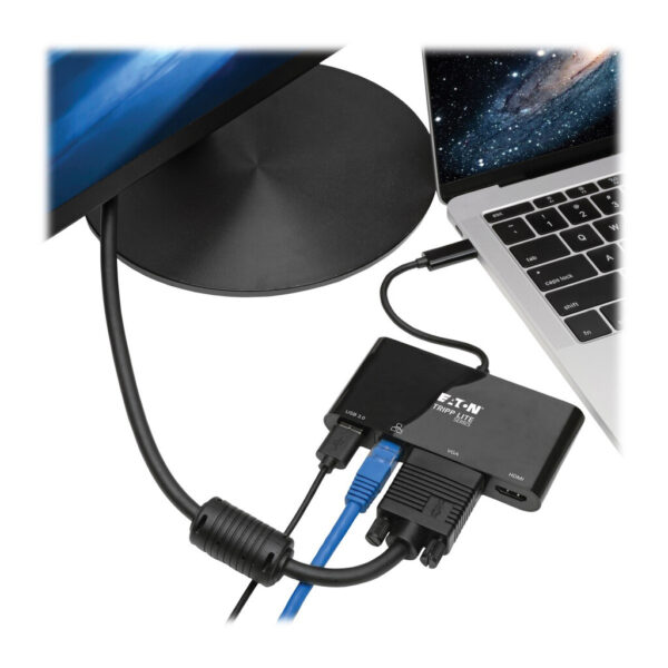 Tripp Lite series USB-C Multiport Adapter - 4K HDMI, VGA, USB 3.x (5Gbps) Hub Port, GbE, HDCP, Black