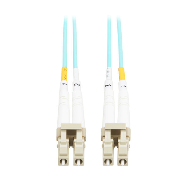 79d951497b12f849df5cb84b819ff9ec-1 Tripp Lite series 10Gb Duplex Multimode 50/125 OM3 OFNP Fiber Patch Cable (LC/LC) - Aqua, 5 m (16.4 ft.), TAA