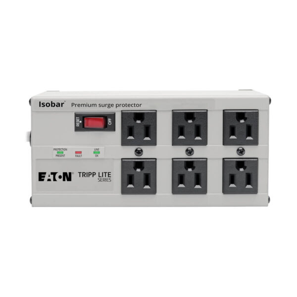 Tripp Lite series Isobar 6-Outlet Surge Protector, 6 ft. Cord with Right-Angle Plug, 3330 Joules, Diagnostic LEDs, Metal Housing