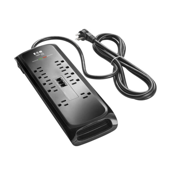 Tripp Lite series Protect It! 10-Outlet Surge Protector, 8 ft. (2.43 m) Cord with Right-Angle Plug, 2395 Joules, Tel/DSL Protection, Black Housing