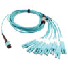 7ca5274bb59e279e4ed82ea89e299f84 Tripp Lite series 400G Multimode 50/125 OM4 Plenum Fiber Optic Breakout Cable, 24F MTP/MPO-PC to (x4) LC Duplex (F/M), Aqua, 5 m