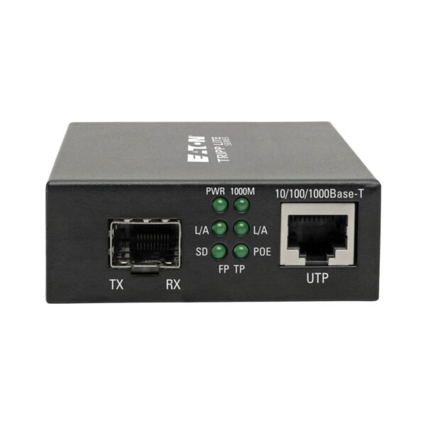 7cffb55710267a2c511e0e8d097868e8 Tripp Lite series Gigabit SFP Fiber to Ethernet Media Converter, POE+, International Power Cables, 10/100/1000 Mbps