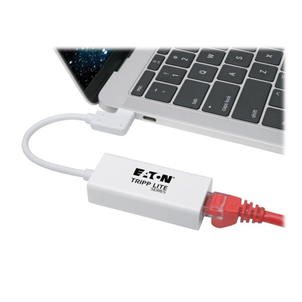 Tripp Lite series USB-C to Gigabit Network Adapter with Right Angle USB-C, Thunderbolt 3 Compatibility - White