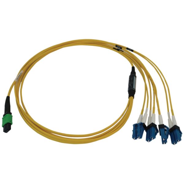 Tripp Lite series 400G Singlemode 9/125 OS2 Switchable Fiber Optic Cable (12F MTP/MPO-APC to 4x Duplex LC/UPC F/M), LSZH, Yellow, 1 m (3.3 ft.)