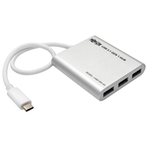 Tripp Lite series 4-Port USB-C Hub, USB 3.x (5Gbps), 4x USB-A Ports, USB Micro-B Power Input, Silver