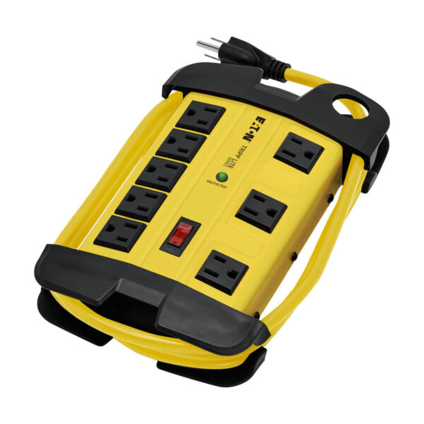 7ebcca461aa5771f06392a7758d5fb9c-1 Tripp Lite series Protect It! 8-Outlet Industrial Safety Surge Protector, 12 ft. Cord, 1500 Joules, Cord Wrap, Hang Holes