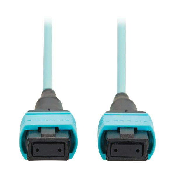 Tripp Lite series 100G Multimode 50/125 OM4 Fiber Optic Cable (12F MPO/MPO-PC F/F), Type-A Polarity, OFNP, Aqua, 2 m (6.6 ft.), TAA