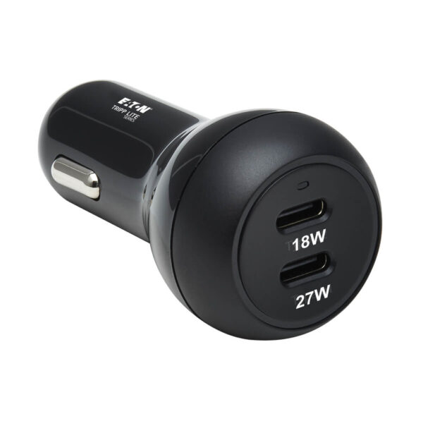 Tripp Lite series Dual-Port USB-C Car Charger with 45W PD Charging - USB-C (27W), USB-C (18W), Black