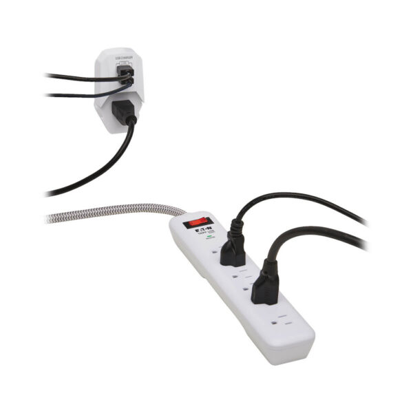 Tripp Lite 7-Outlet Surge Protector, 6 on Strip + 1 on Detachable Charger Plug, 2 USB (2.4A Shared), 900 Joules, 6 ft. Cord, 5-15P, White - TLP616USB