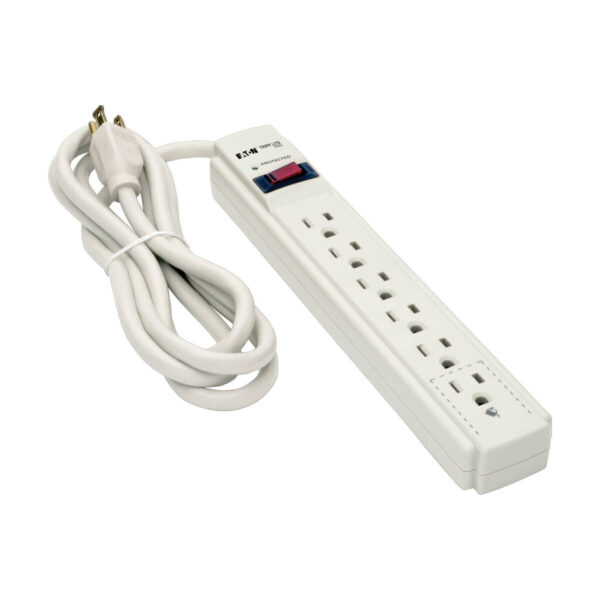 7faf614b3ca1a60648e2204002ea8a3a Tripp Lite series Protect It! 6-Outlet Surge Protector, 6 ft. Cord, 900 Joules, Diagnostic LED, Light Gray Housing