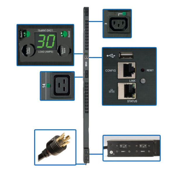 Eaton 5.5kW Single-Phase Switched PDU, Outlet Monitoring, 208/230V Outlets (20 C13 & 4 C19), 0U, LX Interface, TAA