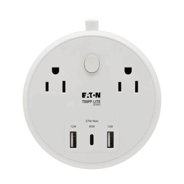 Tripp Lite series Safe-IT 57W 2-Outlet Surge Protector - 5-15R Outlets, 3 USB Ports, 8 ft. (2.4 m) Cord, 300 Joules, Antimicrobial Protection, White