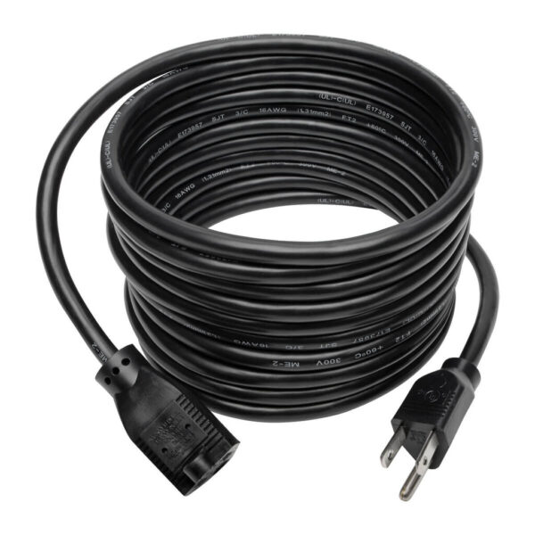 80bffe358ca3d554530500c3128b3d0e Tripp Lite series Power Extension Cord, NEMA 5-15P to NEMA 5-15R - 13A, 120V, 16 AWG, 15 ft. (4.57 m), Black