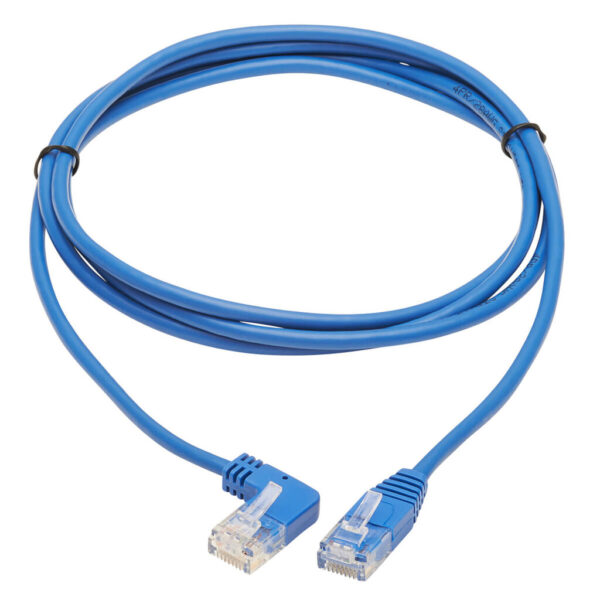 81b0c830687cbfc8d20de0852ccdd53e Tripp Lite series Left-Angle Cat6 Gigabit Molded Slim UTP Ethernet Cable (RJ45 Left-Angle M to RJ45 M), Blue, 7 ft. (2.13 m)