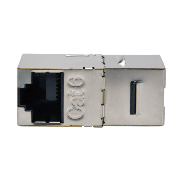 Tripp Lite series Cat6 Straight-Through Modular Shielded In-Line Snap-In Coupler with 90-Degree Down-Angled Port (RJ45 F/F), TAA