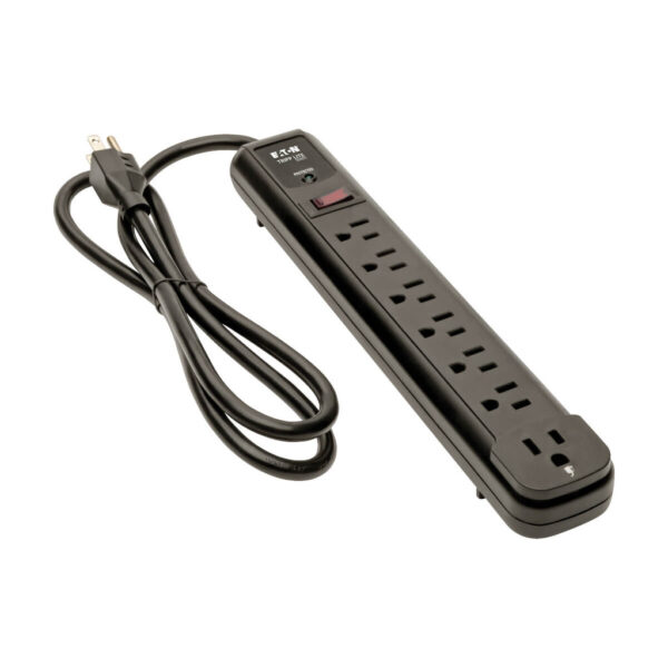 Tripp Lite series Protect It! 7-Outlet Surge Protector, 6 Right-Angle Outlets, 4 ft. (1.22 m) Cord, 1080 Joules, Diagnostic LED, Black Housing