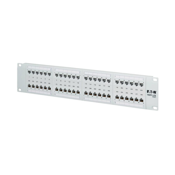 Tripp Lite series 48-Port Cat6 Patch Panel - 4PPoE Compliant, 110/Krone, 568A/B, RJ45 Ethernet, 2U Rack-Mount, White, TAA