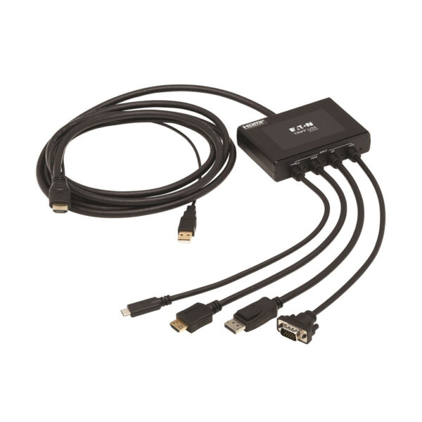 84c97d94cd137690bfd74429fd23bd32 Tripp Lite series 4-Port Presentation Adapter, 4K 60 Hz (4:4:4) HDMI, DP, USB-C and 1080p VGA to HDMI, Built-In Cables, TAA