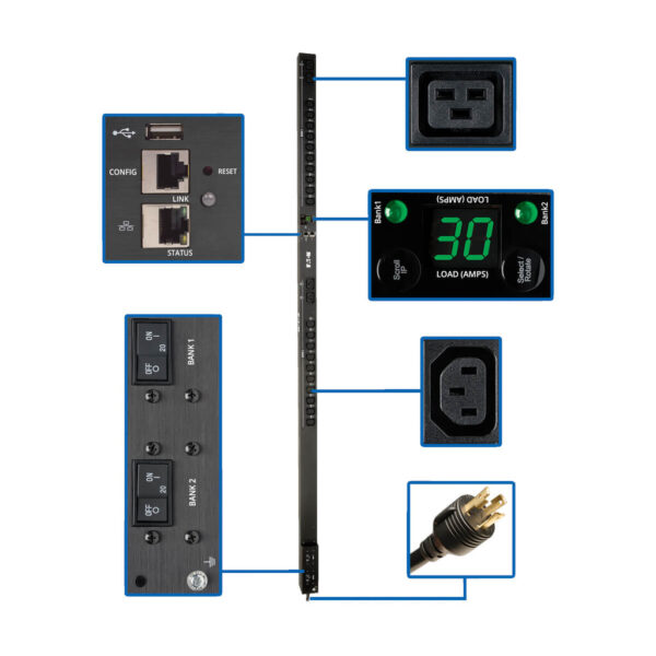 85cd5563a03c325a59800aebfc9d3189 Eaton 5.5kW Single-Phase Switched PDU - LX Interface, 208/230V Outlets (20 C13 & 4 C19), L6-30P, 0U, TAA