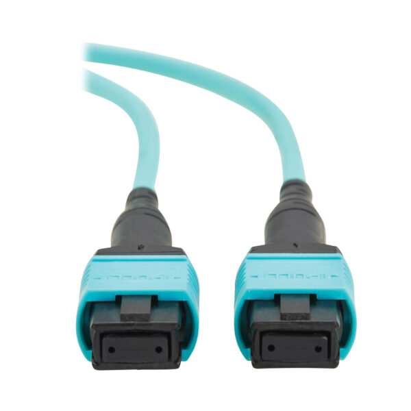 Tripp Lite series 100G Multimode 50/125 OM4 Fiber Optic Cable (12F MPO/MPO-PC F/F), Type-B Polarity, OFNP, Aqua, 3 m (9.8 ft.), TAA