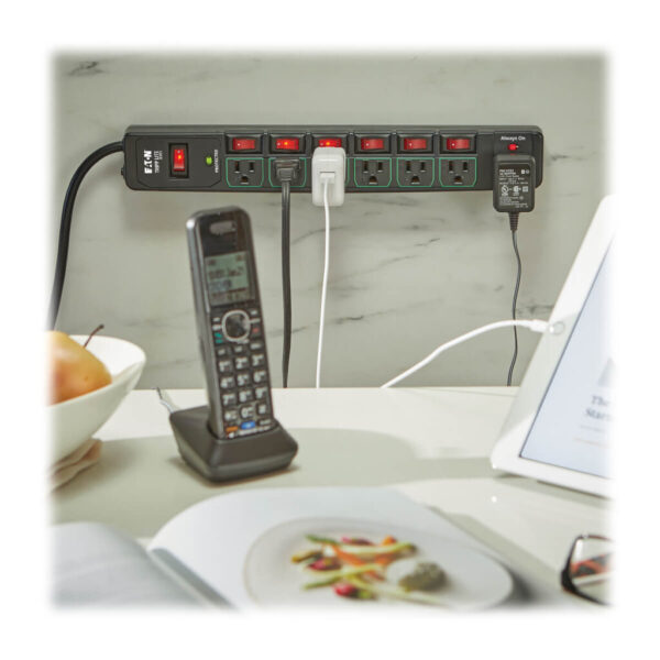 Tripp Lite series ECO-Surge 7-Outlet Surge Protector, 6 ft. (1.83 m) Cord, 1080 Joules, 6 Individually Controlled Outlets, Black Housing