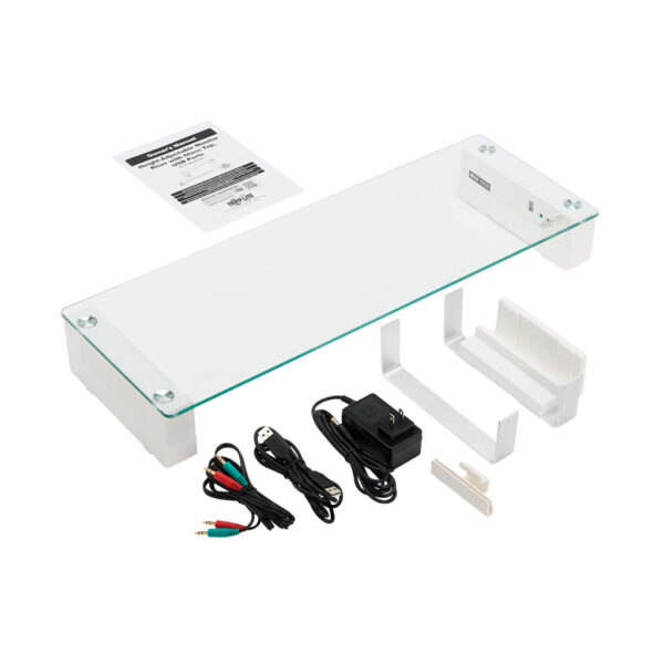 Tripp Lite series Monitor Riser for Desk - Height Adjustable, Glass Top, USB and Audio Ports