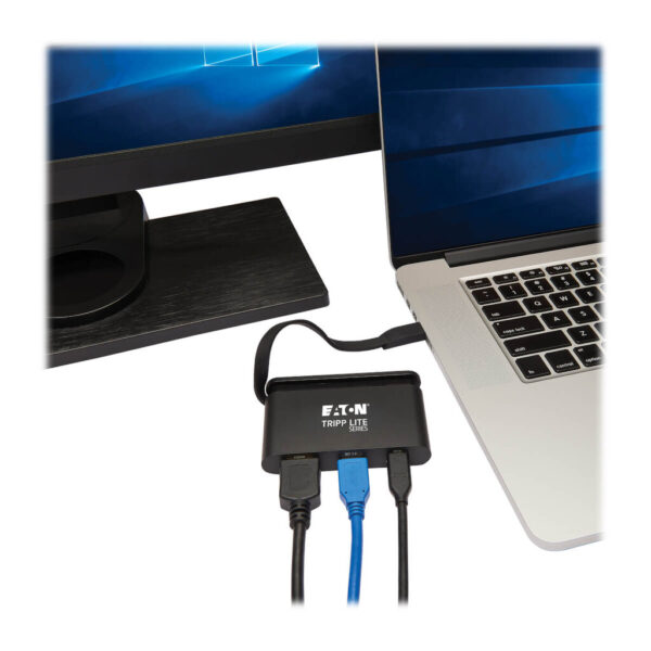 Tripp Lite series USB-C Multiport Adapter - 4K HDMI, USB 3.x (5Gbps) Hub Port, Self-Storing Cable, 100W PD Charging, Black