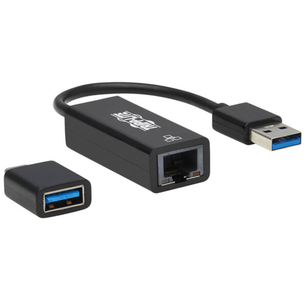 Tripp Lite series USB-C, USB-A to RJ45 Gigabit Ethernet Network Adapter (2xM/F), USB 3.2 Gen 1, Black