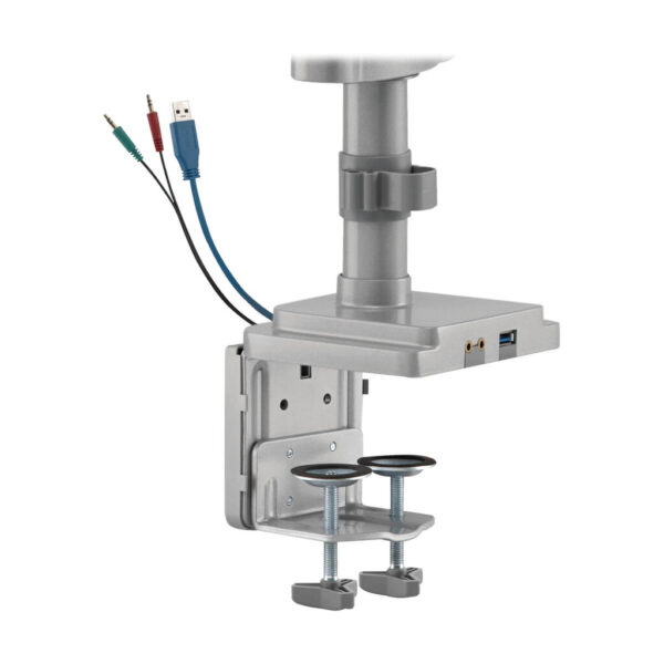 Tripp Lite series Triple-Display Gas-Spring Flex-Arm Desktop Clamp and Grommet for 17” to 30” Flat-Screen Displays - USB and Audio Ports, Aluminum