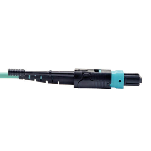 Tripp Lite series MTP/MPO Fan-out Cable with Push/Pull Tab Connectors, MTP/MPO to 4xLC, 40GbE, 40GBASE-SR4,OM3 Plenum-rated - Aqua, 5M (16.4 ft.)