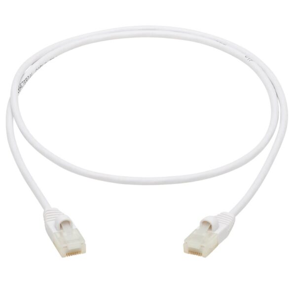 Tripp Lite series Safe-IT Cat6a 10G Snagless Antibacterial Slim UTP Ethernet Cable (RJ45 M/M), White, 2 ft. (0.61 m), TAA