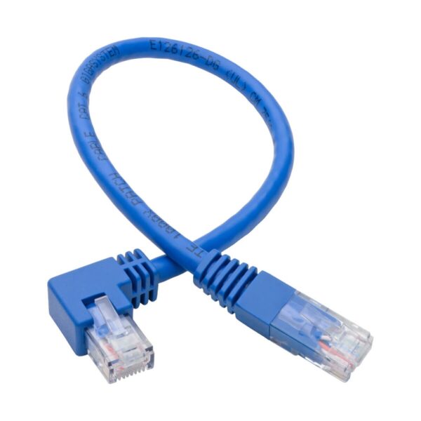 Tripp Lite series Right-Angle Cat6 Gigabit Molded UTP Ethernet Cable (RJ45 Right-Angle M to RJ45 M), Blue, 1 ft. (0.31 m)