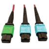 Tripp Lite series 400G Multimode 50/125 OM4 Plenum Fiber Optic Cable, 16F MTP/MPO-APC to (x2) 12F MTP/MPO-UPC (F/F), Magenta, 5 m