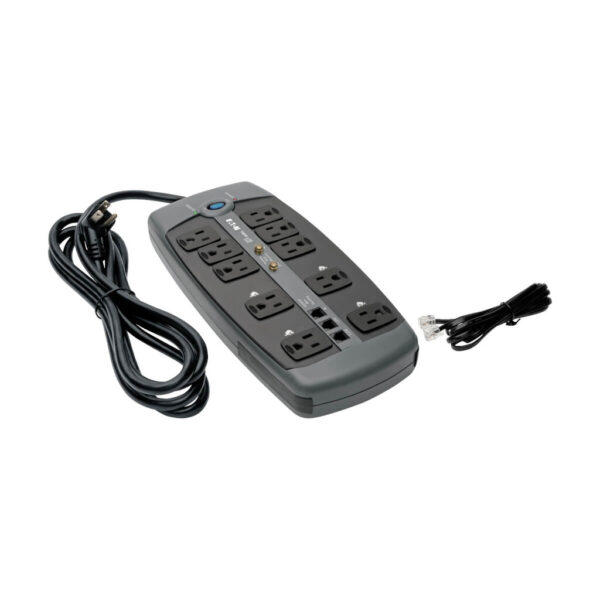 Tripp Lite series Protect It! 10-Outlet Surge Protector, 8 ft. (2.43 m) Cord, 3345 Joules, Tel/Modem/Coaxial Protection